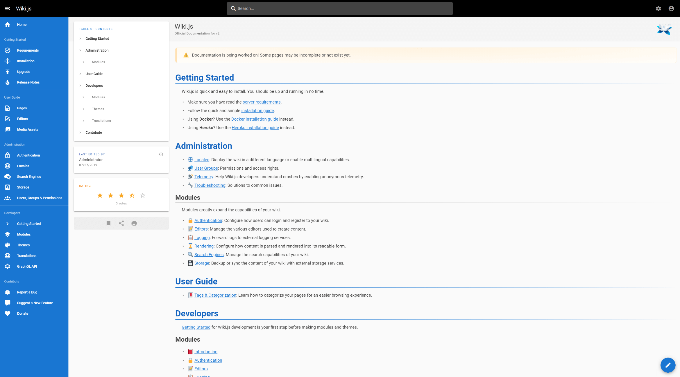 WikiJS im hellen Modus